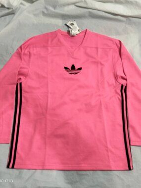 adidas Originals Adicolor Mesh Long Sleeve Shirt Mens Medium Lucid Pink Black JY